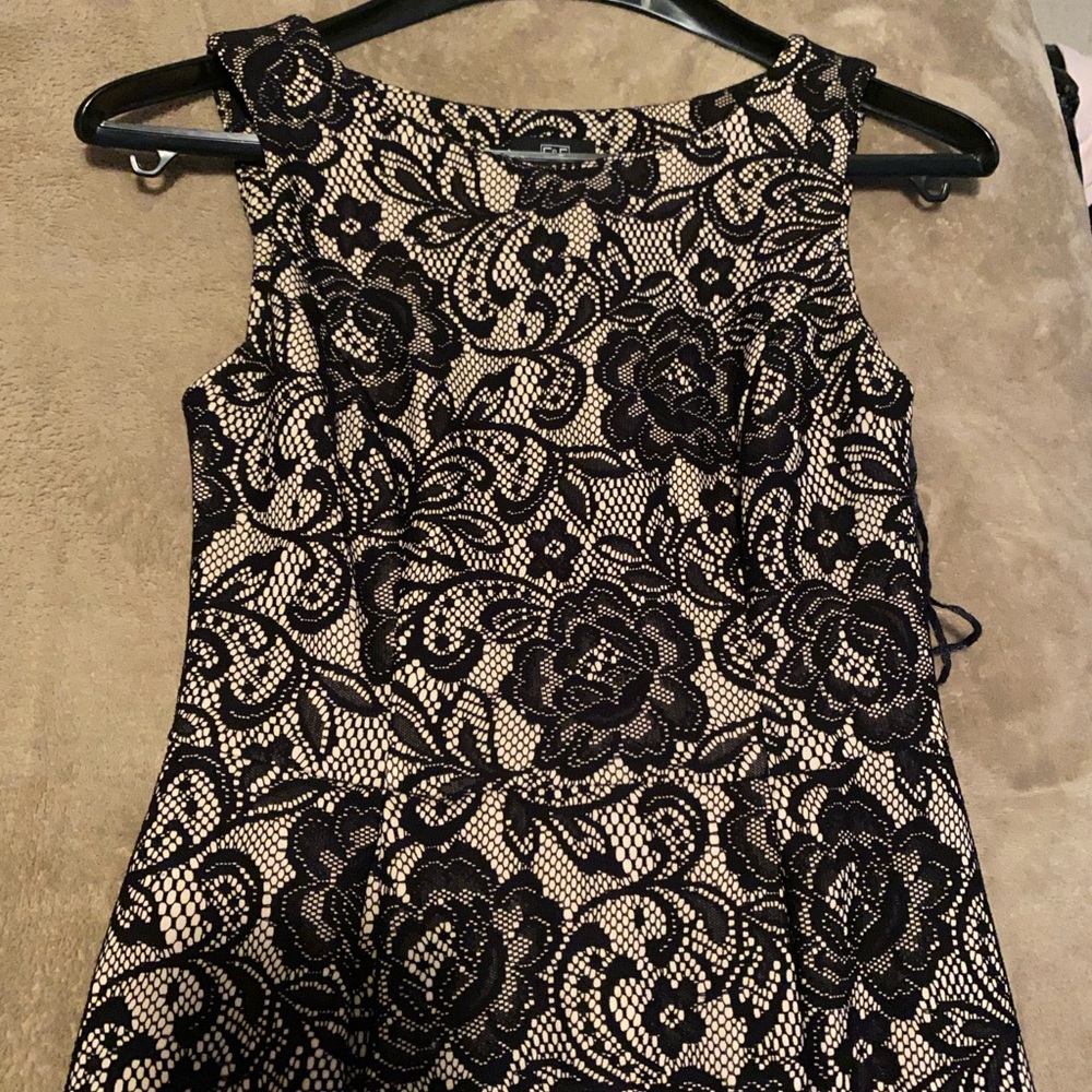 F&F Black and Cream Lace Patterned Fabric Dress